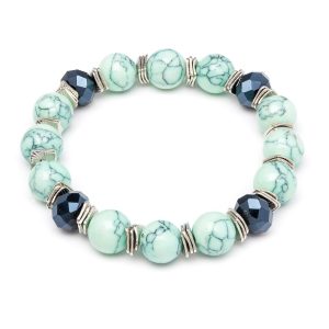 The Mint and Navy Blue Turquoise Stretch Bracelet