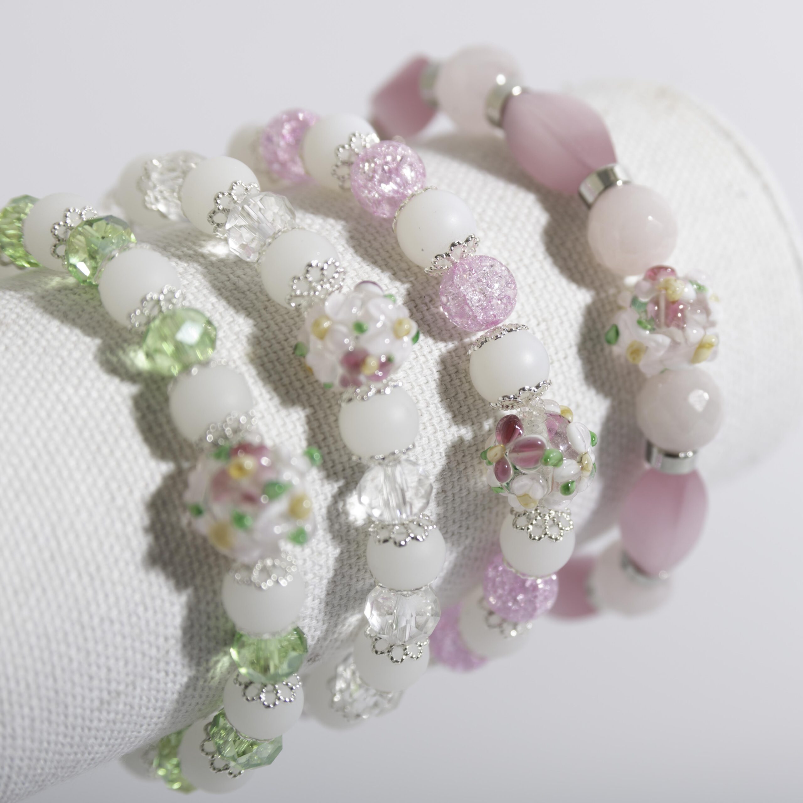 Crackled Pink Floral Stretch Bracelet