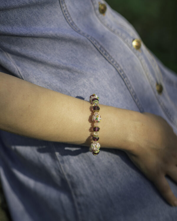 The Purple Floral Big Bead Stretch Bracelet