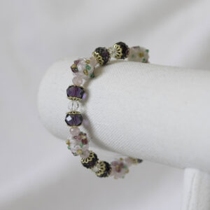 The Purple Floral Big Bead Stretch Bracelet